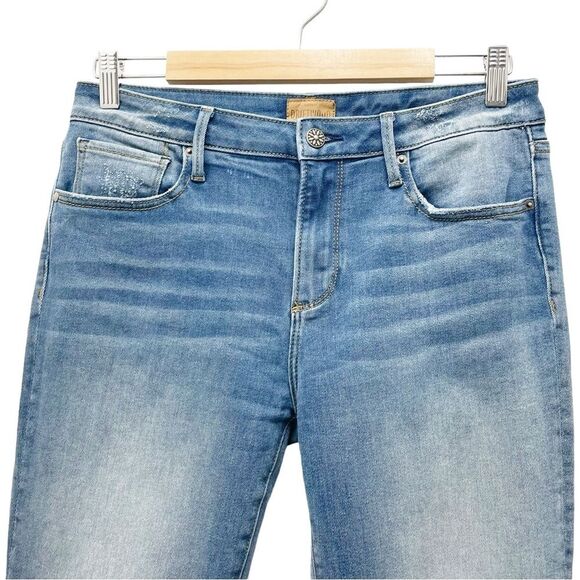 Driftwood Colette Straight Leg Boho Jeans Medium Wash Plaid Tartan Cuff Size 29 - Picture 4 of 14